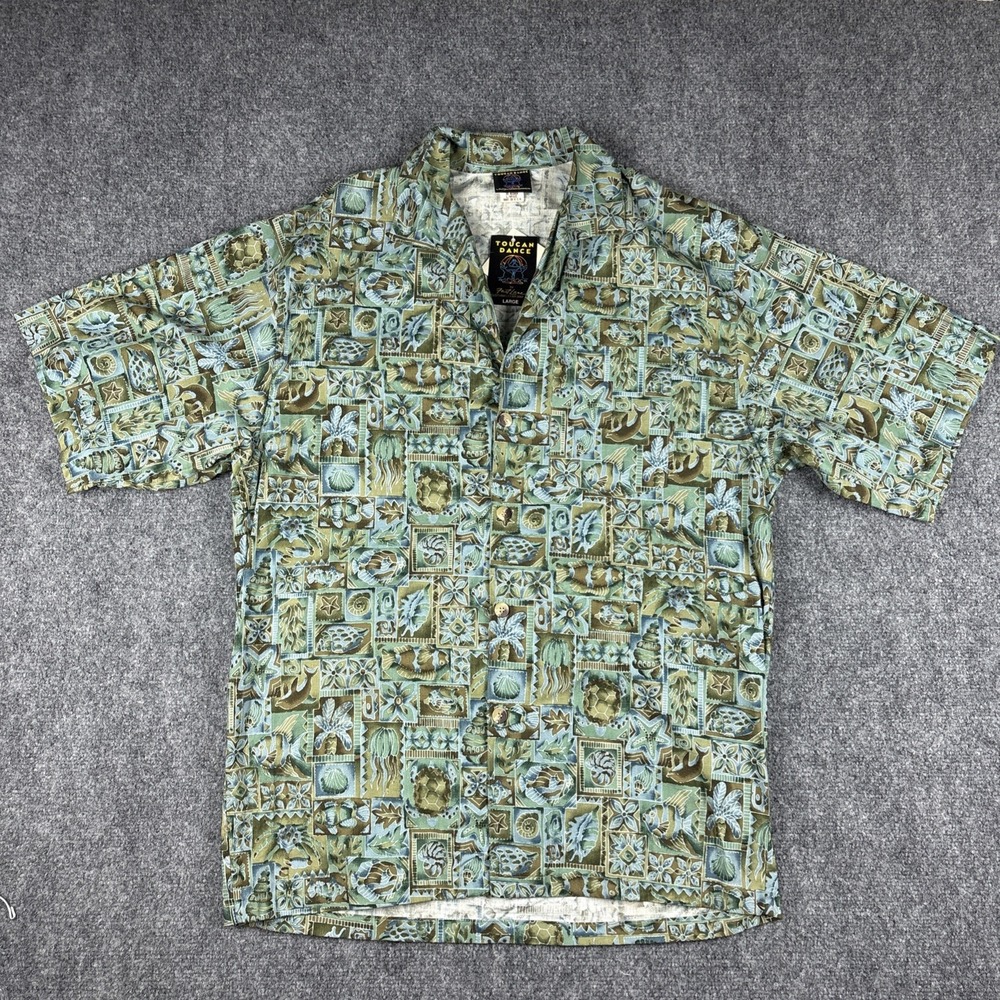 NWT Vtg 90s Toucan Dance Hawaiian Shirt Large Cotton USA Sea Turtle Geometric